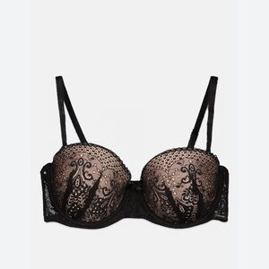 TAHARI Black Lace Padded Underwire Push-Up Versatile Strapless/Bra 36C Sexy!